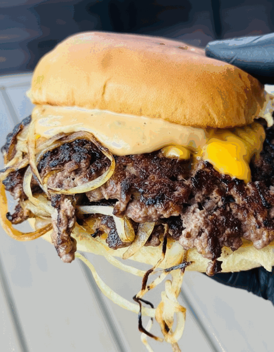 Oklahoma fried onion smash burger close-up