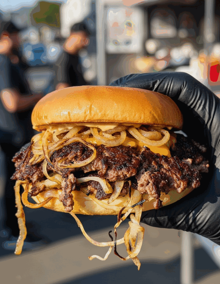 Double fried onion burger with melted American cheese